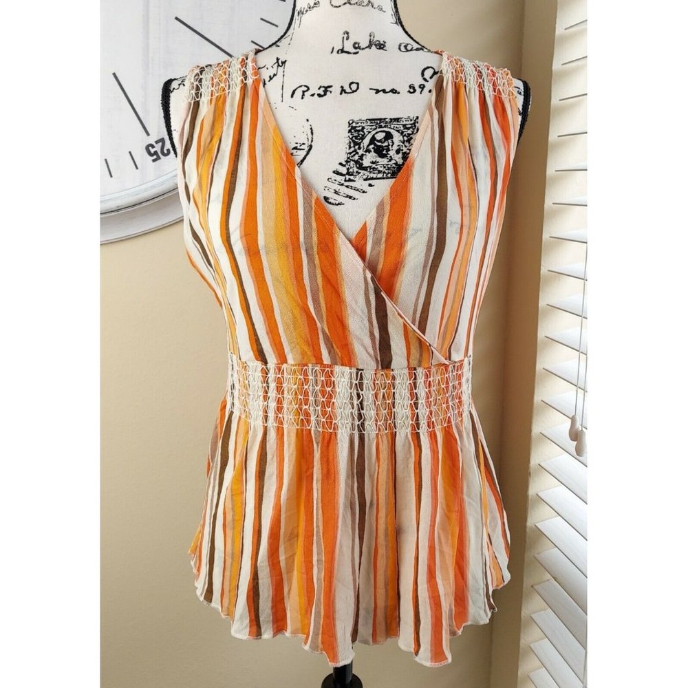 New York & Company Women's Size Large Top Striped Smucked